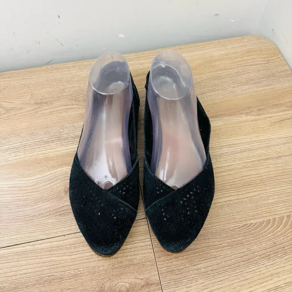TOMS Jutti Black Suede Leather Perforated Slip On Shoes Women’s Size 9.5